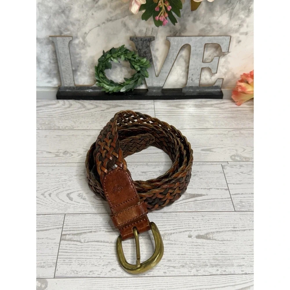 VTG Dockers Woven Braided Leather Belt Reddish Brown‎ Brass Buckle  Large/ 44